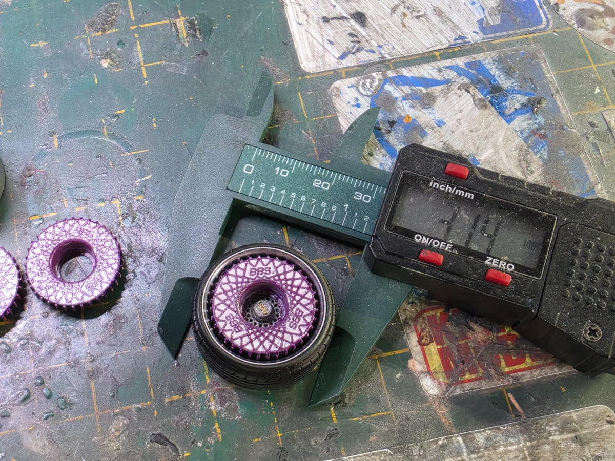 17" BBS RS Set Of 4 PRE-PAINTED with resin printed tyres with PURPLE TURBO FANS