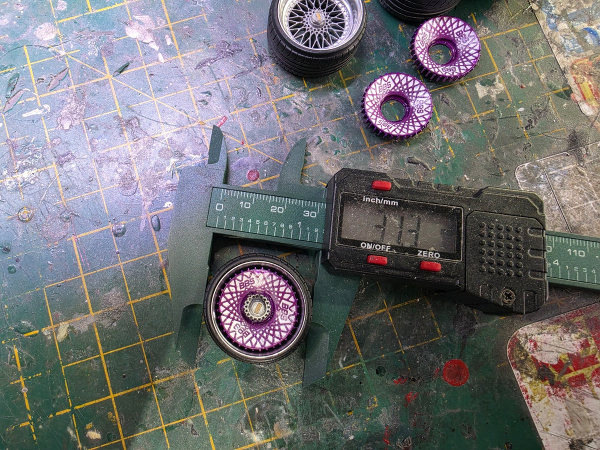 17" BBS RS Set Of 4 PRE-PAINTED with resin printed tyres with PURPLE TURBO FANS