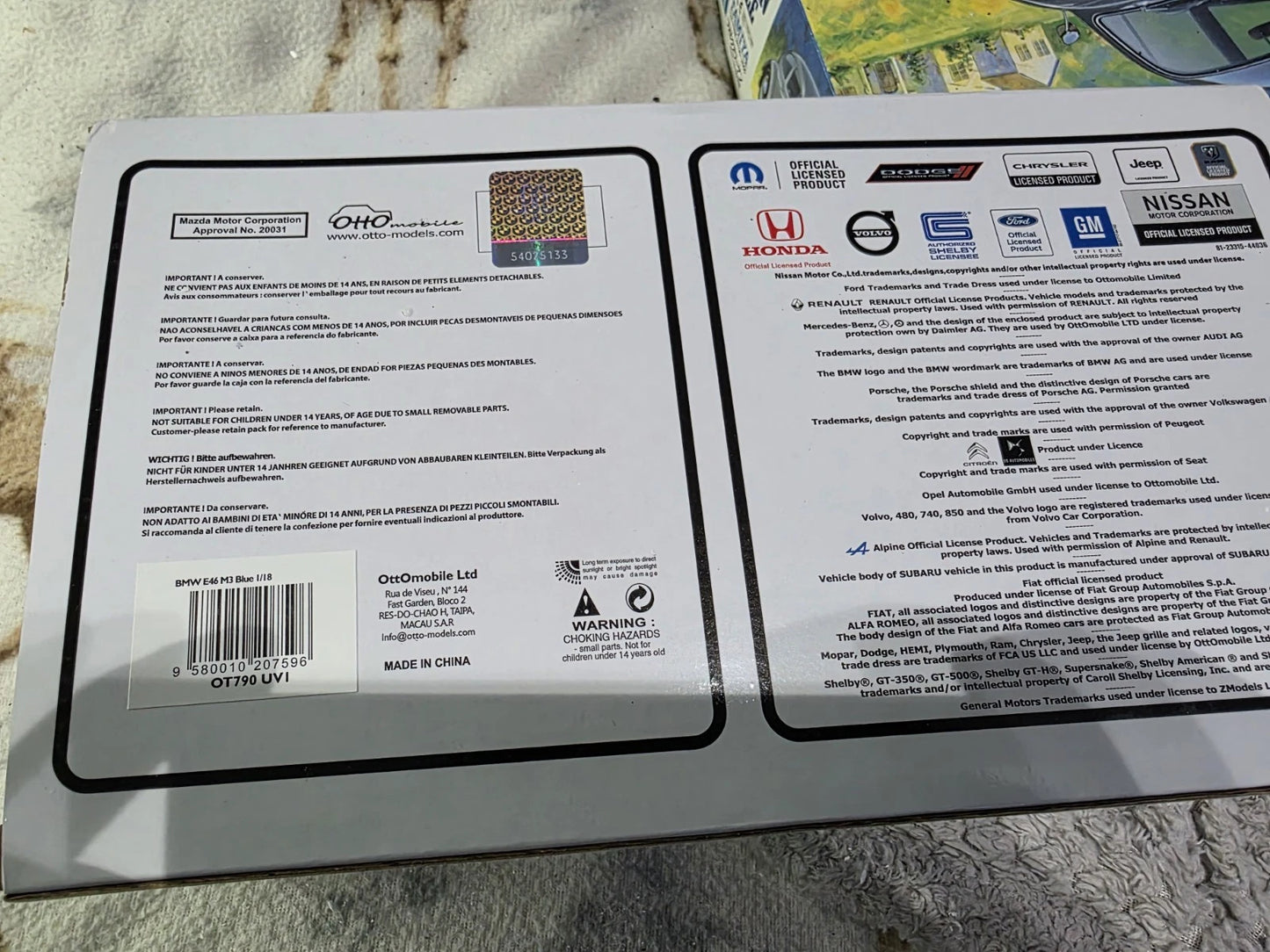 OTTO 1/18 BMW M3 E46 LAGUNA SECA BLUE OT790