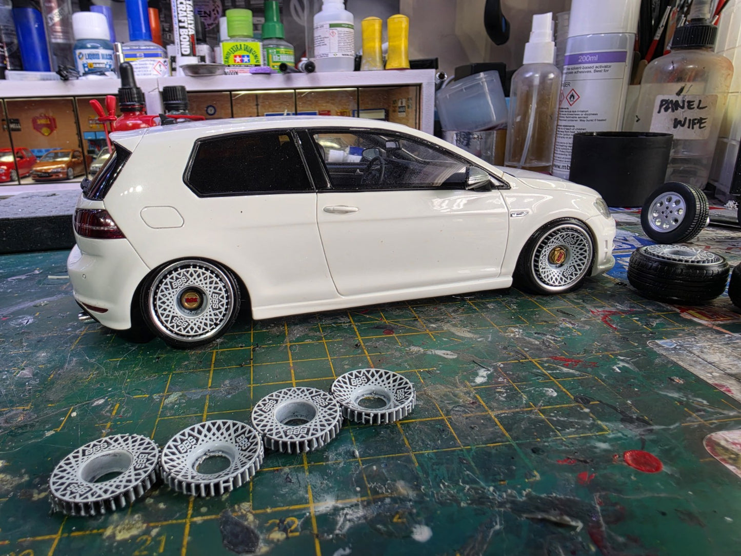 BBS E50 painted Set 1/18 Scale GREY with CHROME Barrels