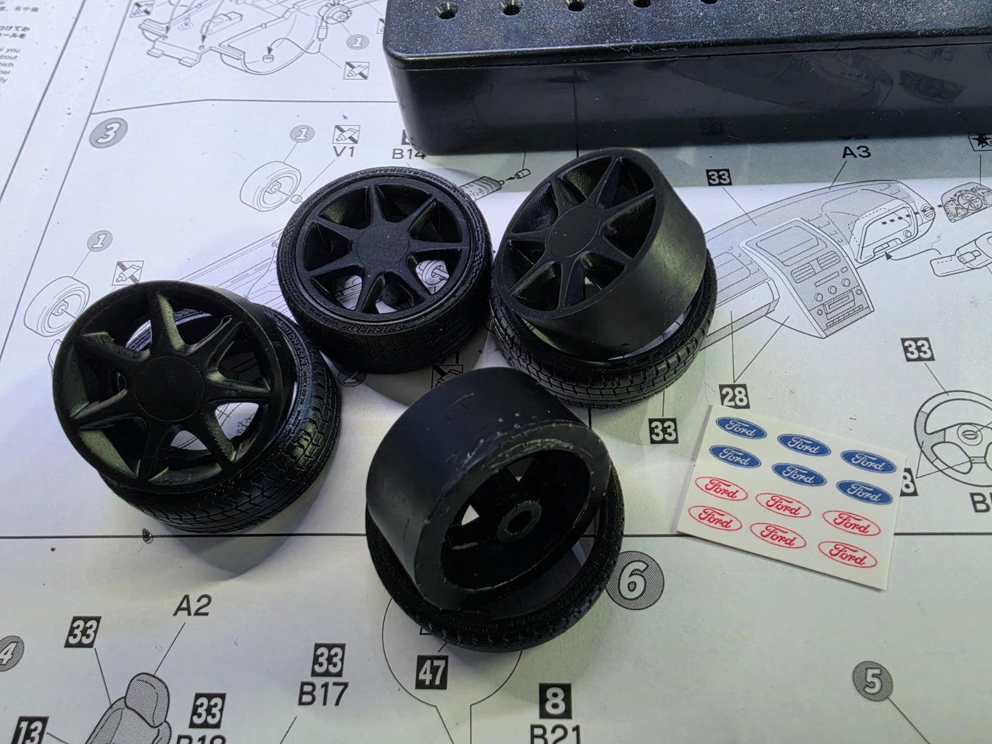 1/18 Scale Ford RS7 3d Printed Wheels & RESIN Tyres ONLY with Waterslide decals