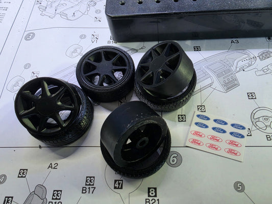 1/18 Scale Ford RS7 3d Printed Wheels & RESIN Tyres ONLY with Waterslide decals