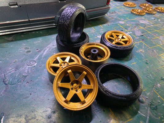 1/18 scale Japan Racing JR3 Wheels Pre-painted RUBBER Tyres & MCG OTTO HUBS