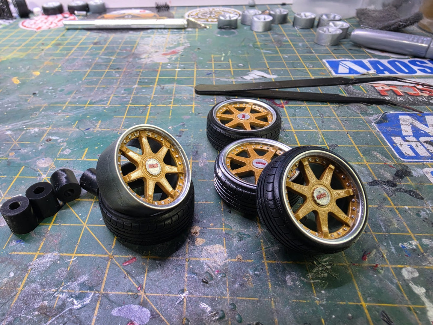 1/18 Scale BBS RT700 3d Printed Wheels & Tyres PRE PAINTED