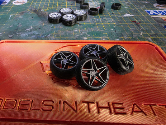1/18 Scale Veemann VFS-46 Pre-painted 3d Print wheels RUBBER TYRE