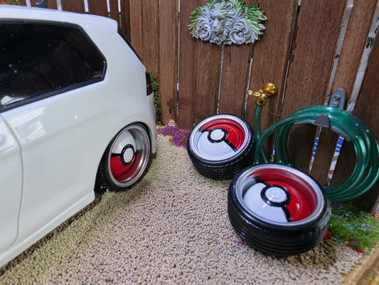 1/18 Scale Pokemon PokeBall 3d Printed Wheels & RUBBER Tyres Pre-painted