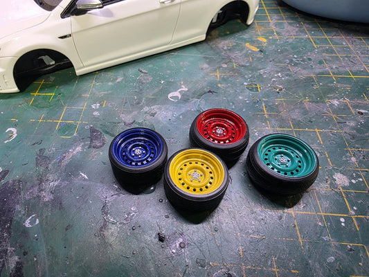 1/18 scale Banded Steels Tyres PRE-PAINTED Harlequin colours