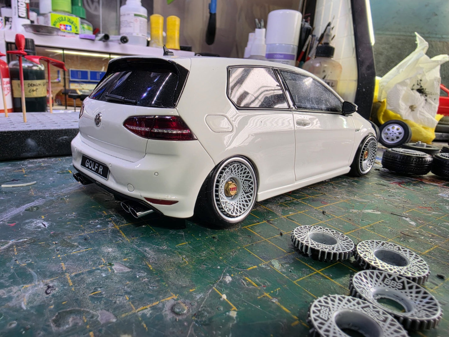 BBS E50 painted Set 1/18 Scale GREY with CHROME Barrels