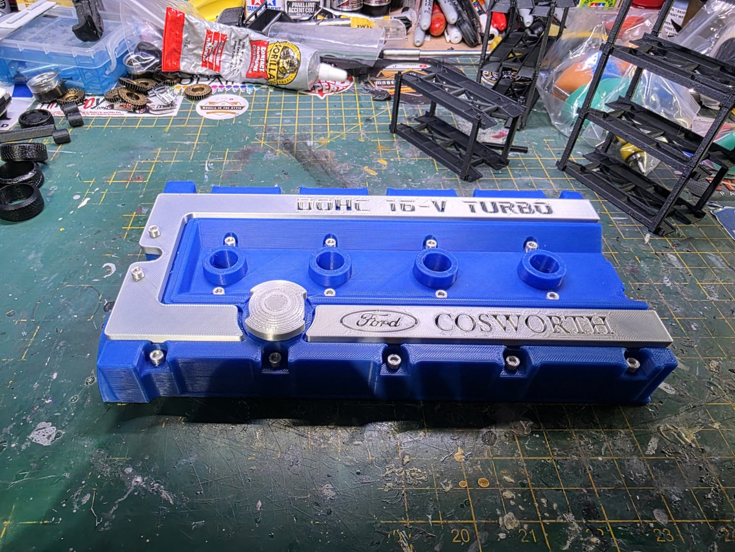 3D PRINTED FORD COSWORTH VALVE COVER BLUE