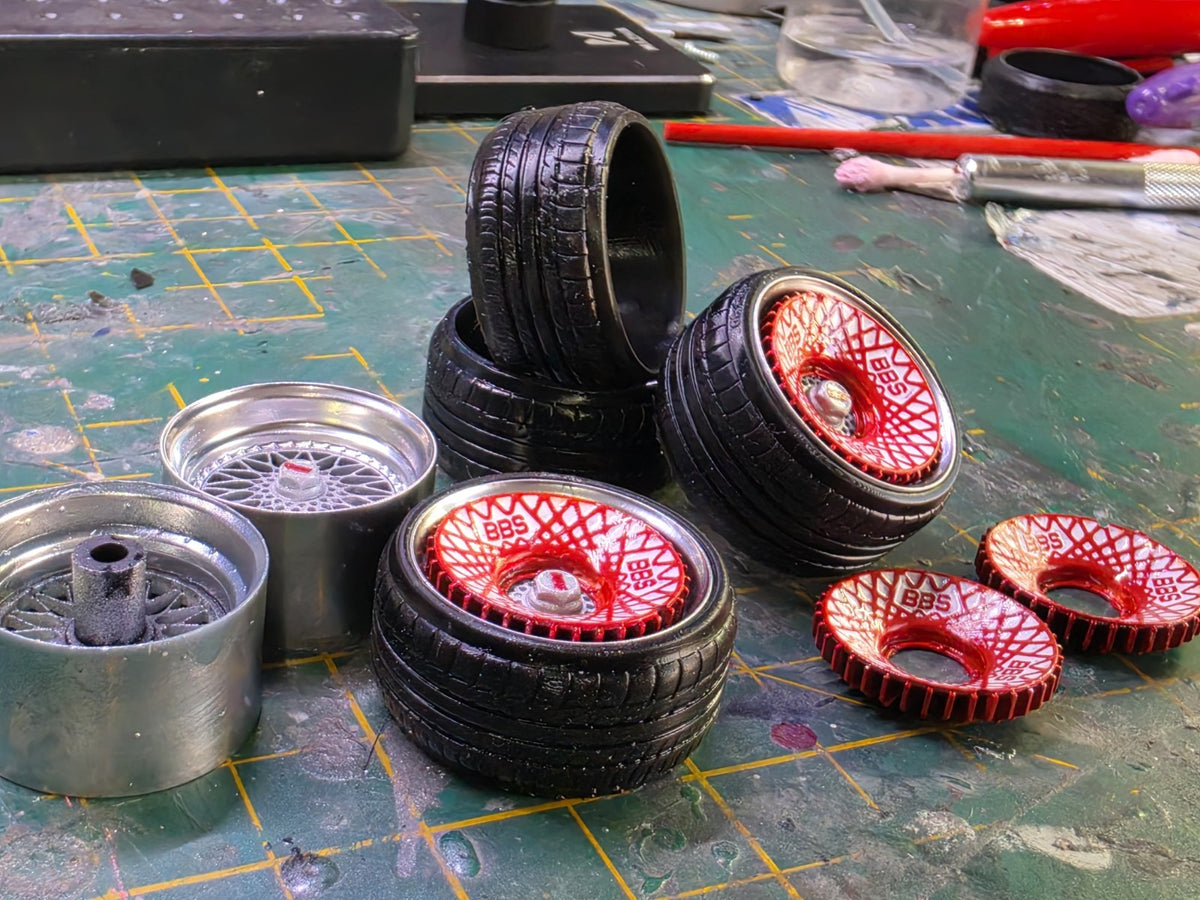 17" BBS RS Set Of 4 PRE-PAINTED with Rubber printed tyres with RED TURBO FANS