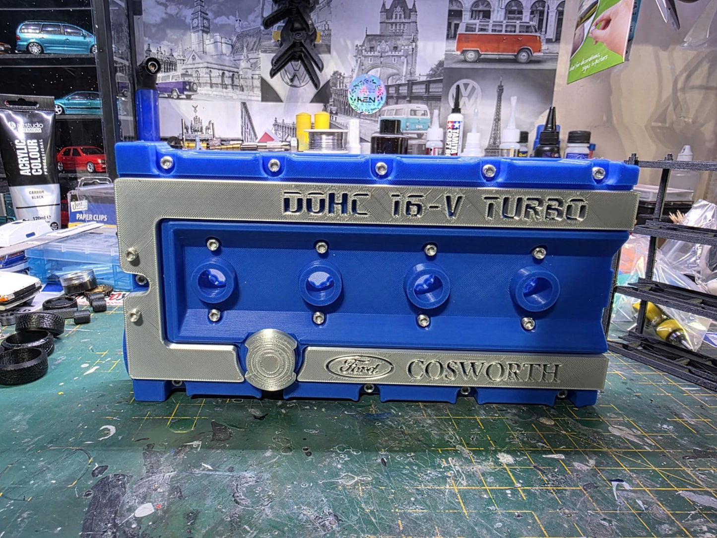 3D PRINTED FORD COSWORTH VALVE COVER BLUE
