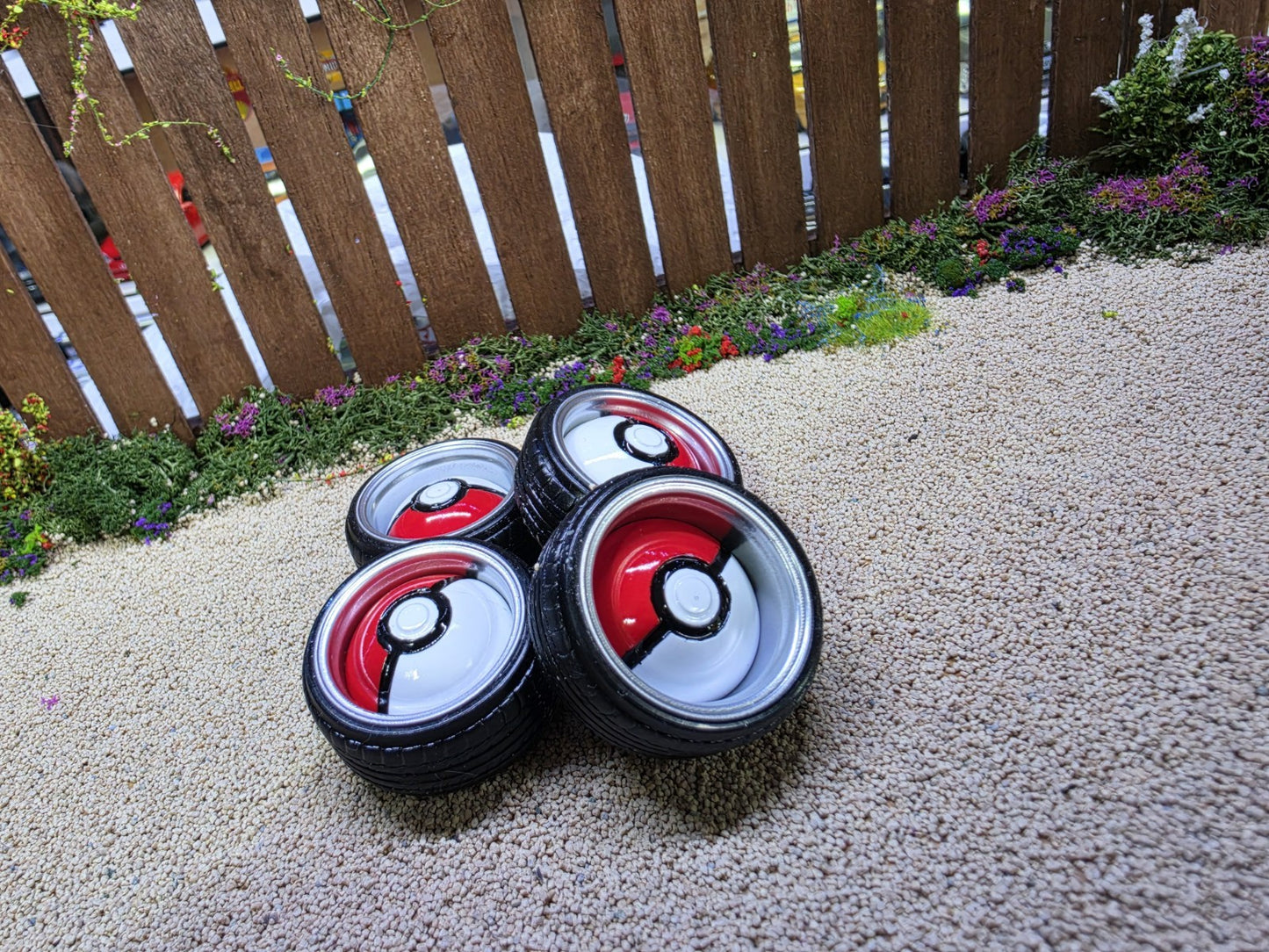 1/18 Scale Pokemon PokeBall 3d Printed Wheels & RUBBER Tyres Pre-painted