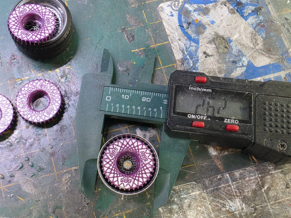 17" BBS RS Set Of 4 PRE-PAINTED with resin printed tyres with PURPLE TURBO FANS