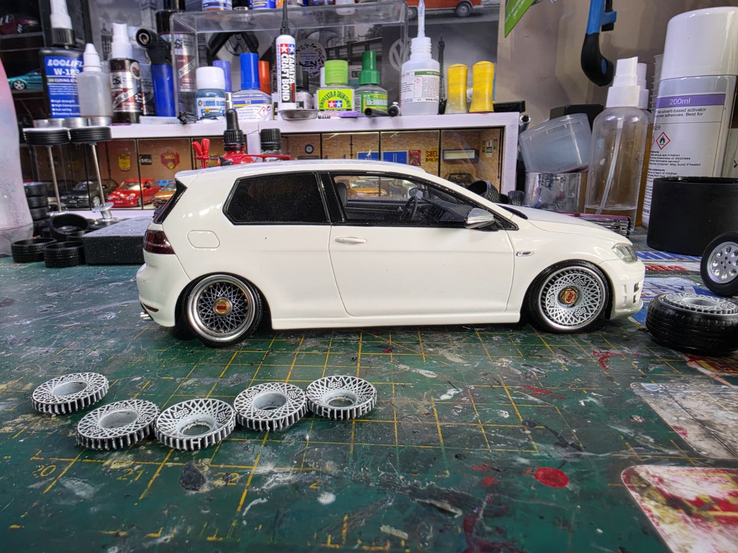 BBS E50 painted Set 1/18 Scale GREY with CHROME Barrels