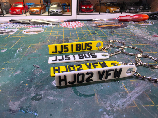 3D PRINTED Number Plates KEYRING Key Tag Key Chain CUSTOMISE Any Text