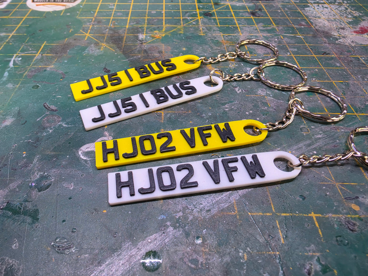 3D PRINTED Number Plates KEYRING Key Tag Key Chain CUSTOMISE Any Text